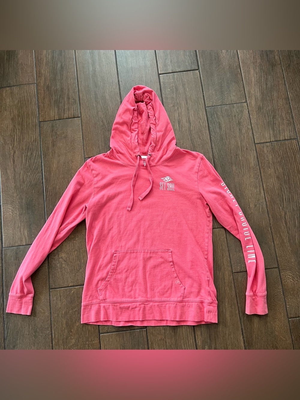 Disney Cruise Line Set Sail Long Sleeve Hooded T-Shirt Pink size Small